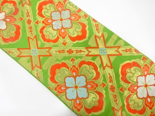 JAPANESE KIMONO / ANTIQUE FUKURO OBI / WOVEN FLORAL CREST